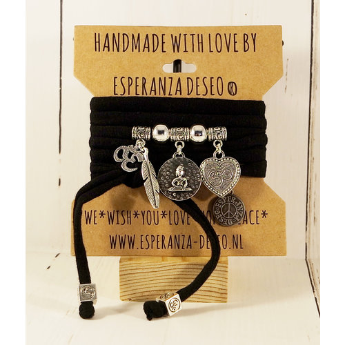 Esperanza Deseo Bracelet Natural Collor & Charms zwart Esperanza Deseo Bracelet Natural Collor & Charms zwart
