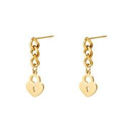 J.Y.M. Earrings Locked Heart Chain Gold