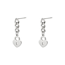 J.Y.M. Earrings Locked Heart Chain Silver