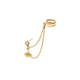 J.Y.M. Stainless steel ear cuff with chain and charm gold