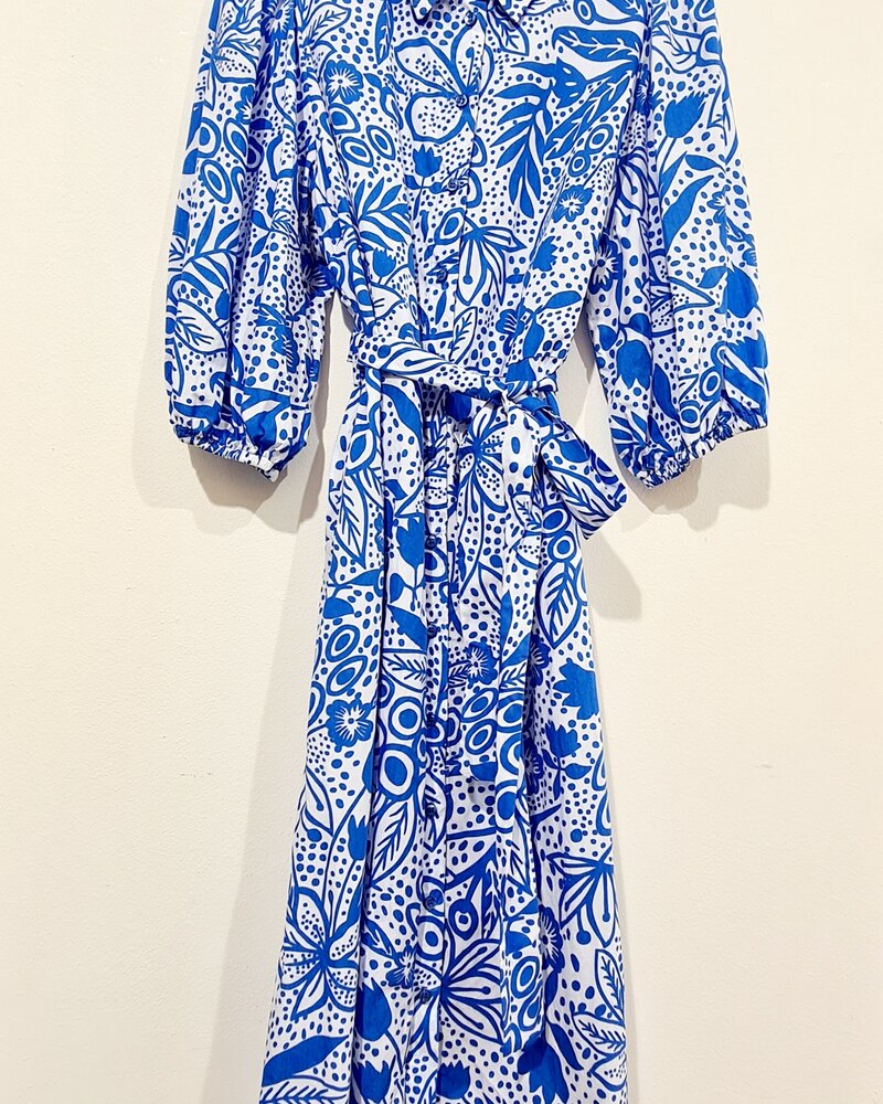 shirtdress wit/blauw print 105VH