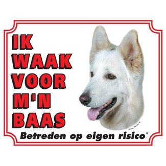 Stickerkoning White Shepherd Watch Sign - Ich passe auf meinen Chef auf