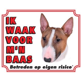 Stickerkoning Bull Terrier Waakbord - Ik waak voor mijn baas