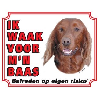 Stickerkoning Ierse Setter Waakbord - Ik waak voor mijn baas