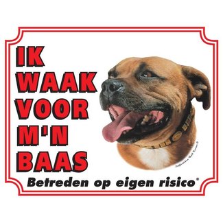 Stickerkoning Staffordshire Bull Terrier Waakbord - Ik waak voor