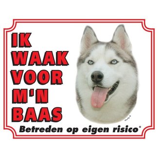 Stickerkoning Siberian Husky Watch Sign - Je veille sur mon maître