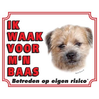 Stickerkoning Border Terrier Waakbord - Ik waak voor mijn baas