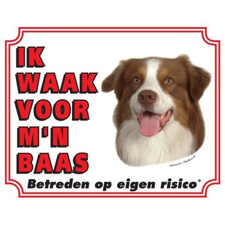 Stickerkoning Australian Shepherd Waakbord - Ik waak voor mijn