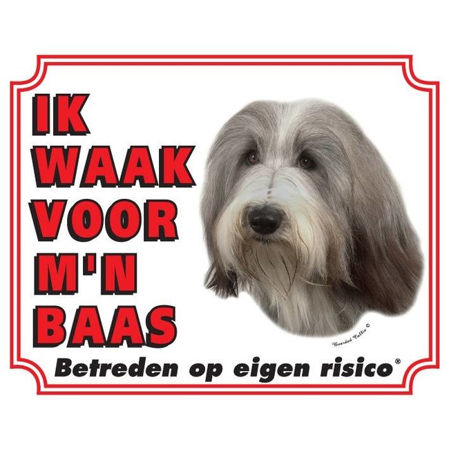 Bearded Collie Waakbord - Ik waak voor mijn baas