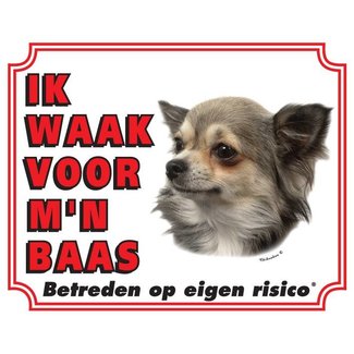 Stickerkoning Chihuahua Watch Sign - Langhaar Ich passe auf meinen