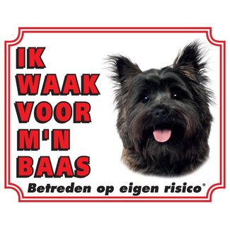 Stickerkoning Cairn Terrier Watch Sign - Ich passe auf mein Herrchen Brown auf