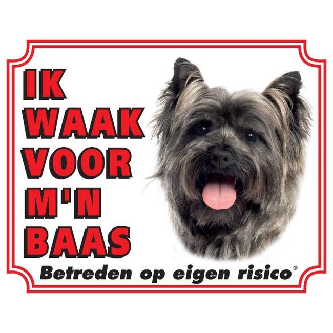 Stickerkoning Cairn Terrier Waakbord - Ik waak voor mijn baas Grijs