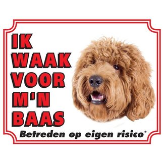 Stickerkoning Labradoodle Watch Sign - Ich passe auf meine Chefin auf blond