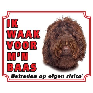 Stickerkoning Labradoodle Waakbord - Ik waak voor mijn baas Bruin