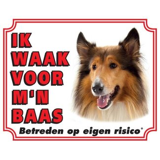 Stickerkoning Schotse Herder / Collie Waakbord - Ik waak Bruin