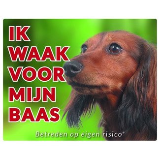Stickerkoning Dachshund Watch Sign - I am watching out for my boss Longhair