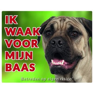 Stickerkoning Bullmastiff Waakbord - Ik waak voor mijn baas