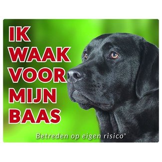 Stickerkoning Labrador Retriever Waakbord - Ik waak voor Zwart