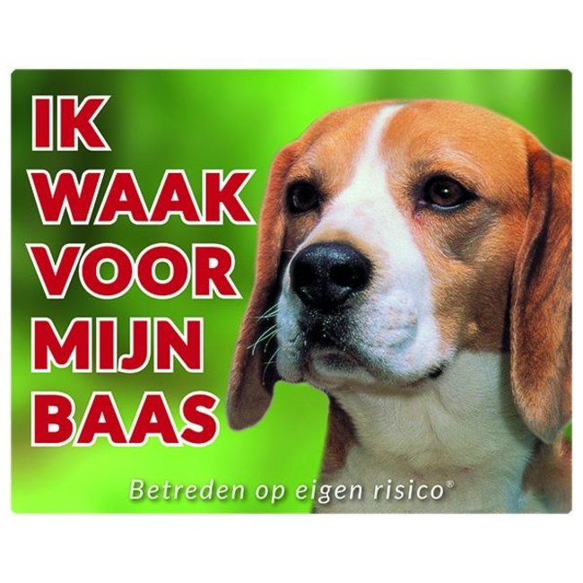 Stickerkoning Beagle Waakbord - Ik waak voor mijn baas