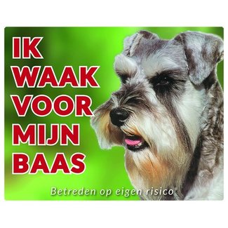 Stickerkoning Schnauzer Waakbord - Ik waak voor mijn baas