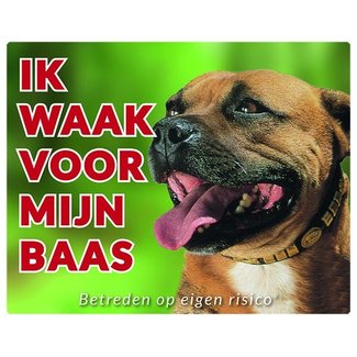 Stickerkoning Staffordshire Bull Terrier Waakbord - Ik waak voor