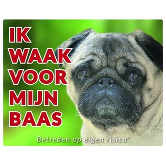 Stickerkoning Pug Watch Sign - Je veille sur mon patron