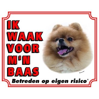 Stickerkoning Pomeranian Waakbord - Ik waak voor mijn baas