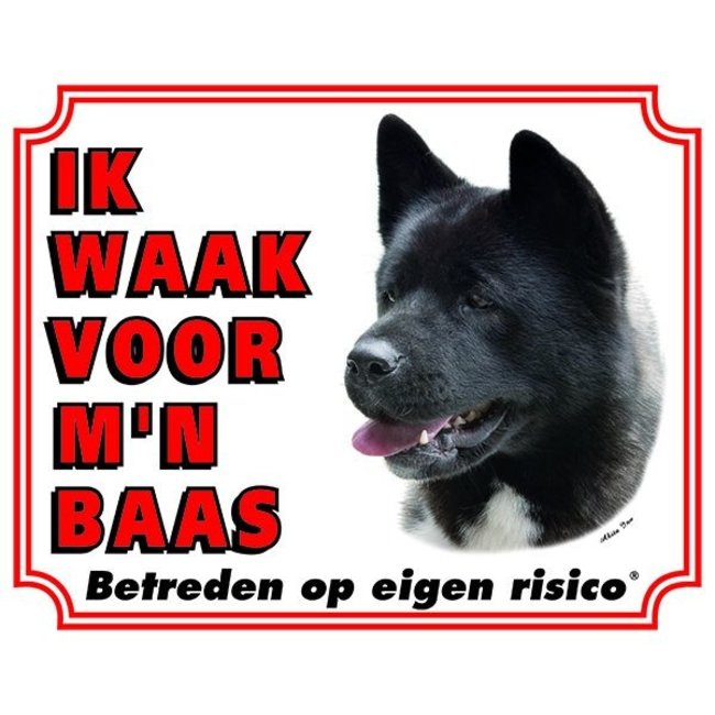 Stickerkoning Akita Waakbord - Ik waak voor mijn baas Zwart