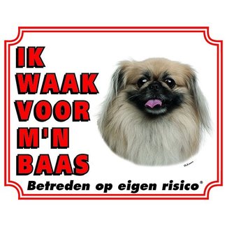 Stickerkoning Pekinese Watch Sign - Ich passe auf meinen Chef auf Blonde