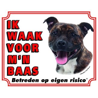 Stickerkoning Cartel de vigilancia Staffordshire Bull Terrier - Vigilo a Brindle