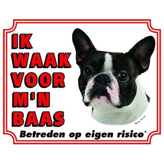 Stickerkoning Boston Terrier Watch Sign - Ich passe auf meinen Chef auf