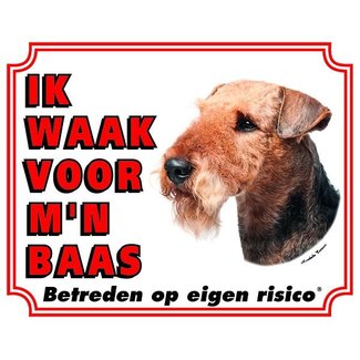 Stickerkoning Airedale Terrier Waakbord - Ik waak voor mijn baas