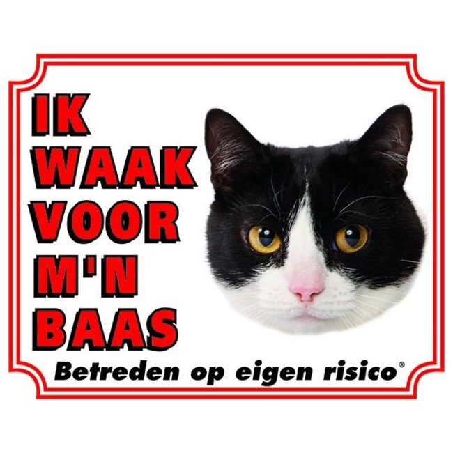 Stickerkoning Katten Waakbord - Ik waak voor mijn baas zwart-wit
