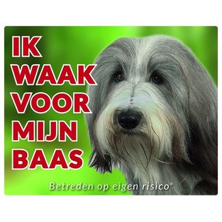 Stickerkoning Bearded Collie Waakbord - Ik waak voor mijn baas