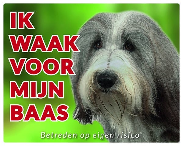 Bearded Collie Waakbord - Ik waak voor mijn baas