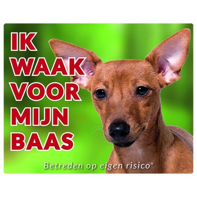 Stickerkoning Miniatuur Pinscher Waakbord - Ik waak voor Bruin