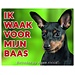 Stickerkoning Miniatuur Pinscher Waakbord - Ik waak voor Zwart