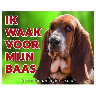 Stickerkoning Basset Hound Waakbord - Ik waak voor mijn baas