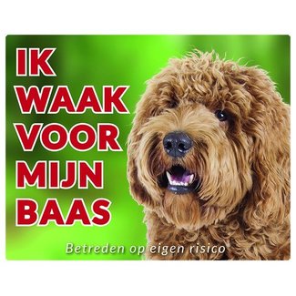 Stickerkoning Labradoodle Watch Sign - Ich passe auf meine Chefin auf blond