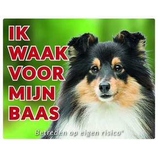 Stickerkoning Signe de surveillance pour chien de berger Shetland - Je surveille le noir