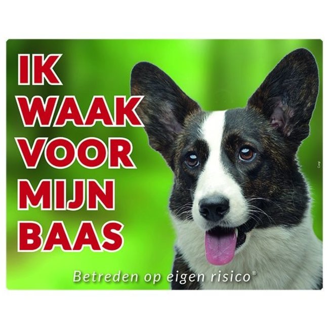 Stickerkoning Welsh Corgi Brindle Waakbord - Ik waak voor