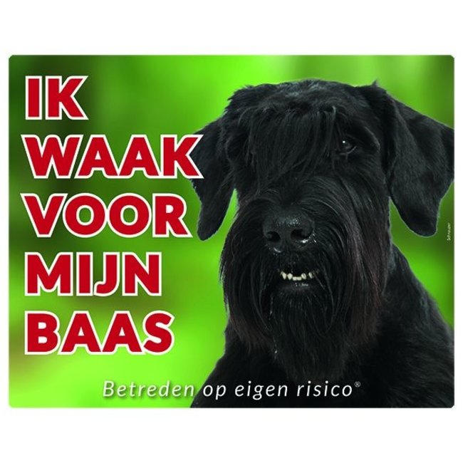 Stickerkoning Schnauzer Waakbord - Ik waak voor mijn baas Zwart