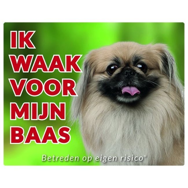 Stickerkoning Pekinese Watch Sign - Ich passe auf meinen Chef auf Blond