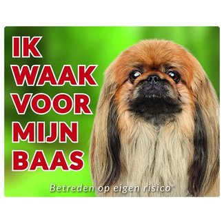 Stickerkoning Pekinese Watch Sign - Ich passe auf meinen Chef auf Brown