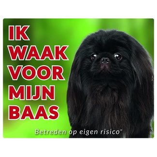 Stickerkoning Pekingese Watch Sign - I am watching out for my boss Black