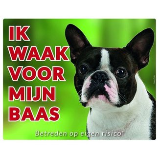 Stickerkoning Boston Terrier Watch Sign - Vigilo a mi jefe