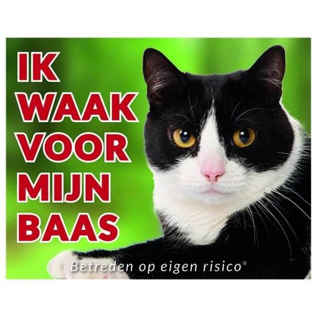 Stickerkoning Katten Waakbord - Ik waak voor mijn baas zwart-wit