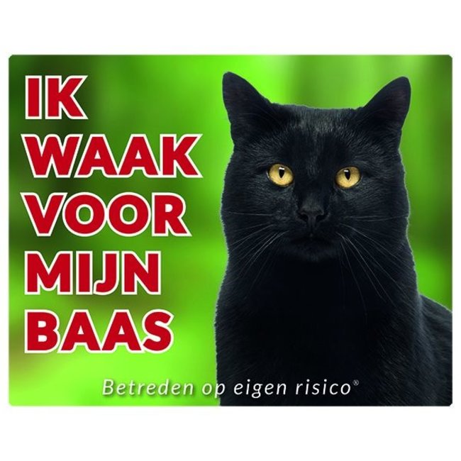 Stickerkoning Katten Waakbord - Ik waak voor mijn baas Zwart