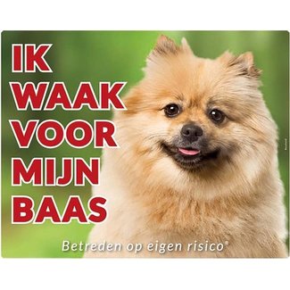 Stickerkoning Keeshond Waakbord - Ik waak voor mijn Baas