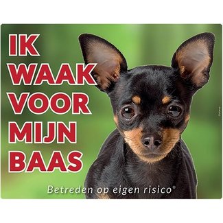 Stickerkoning Chihuahua Waakbord  Zwart - Ik waak voor mijn Baas